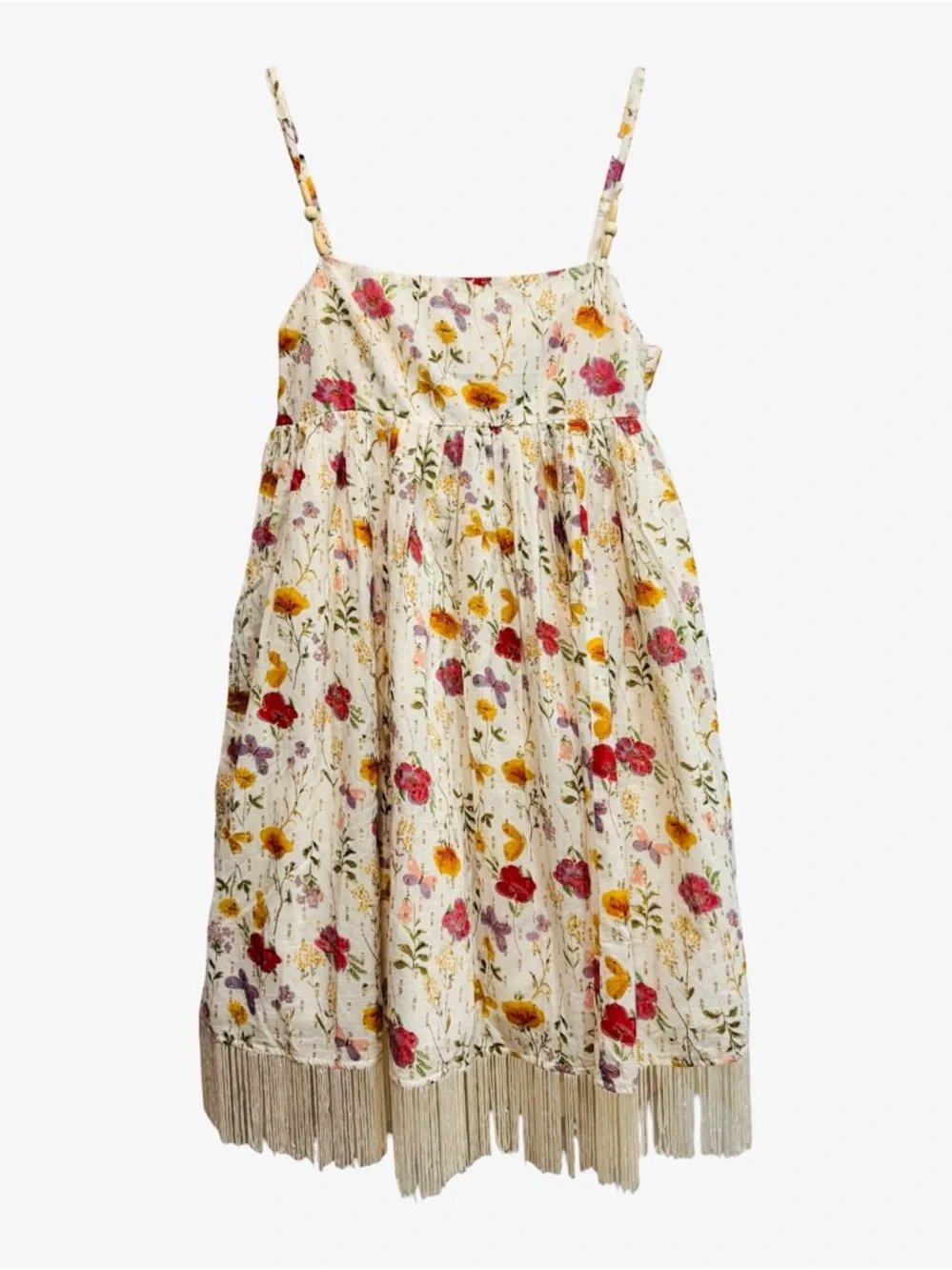 Eddy Gavin Fringe Mini Babydoll Dress Whimsy Gold Butterly Print $328 M - Picture 3 of 8